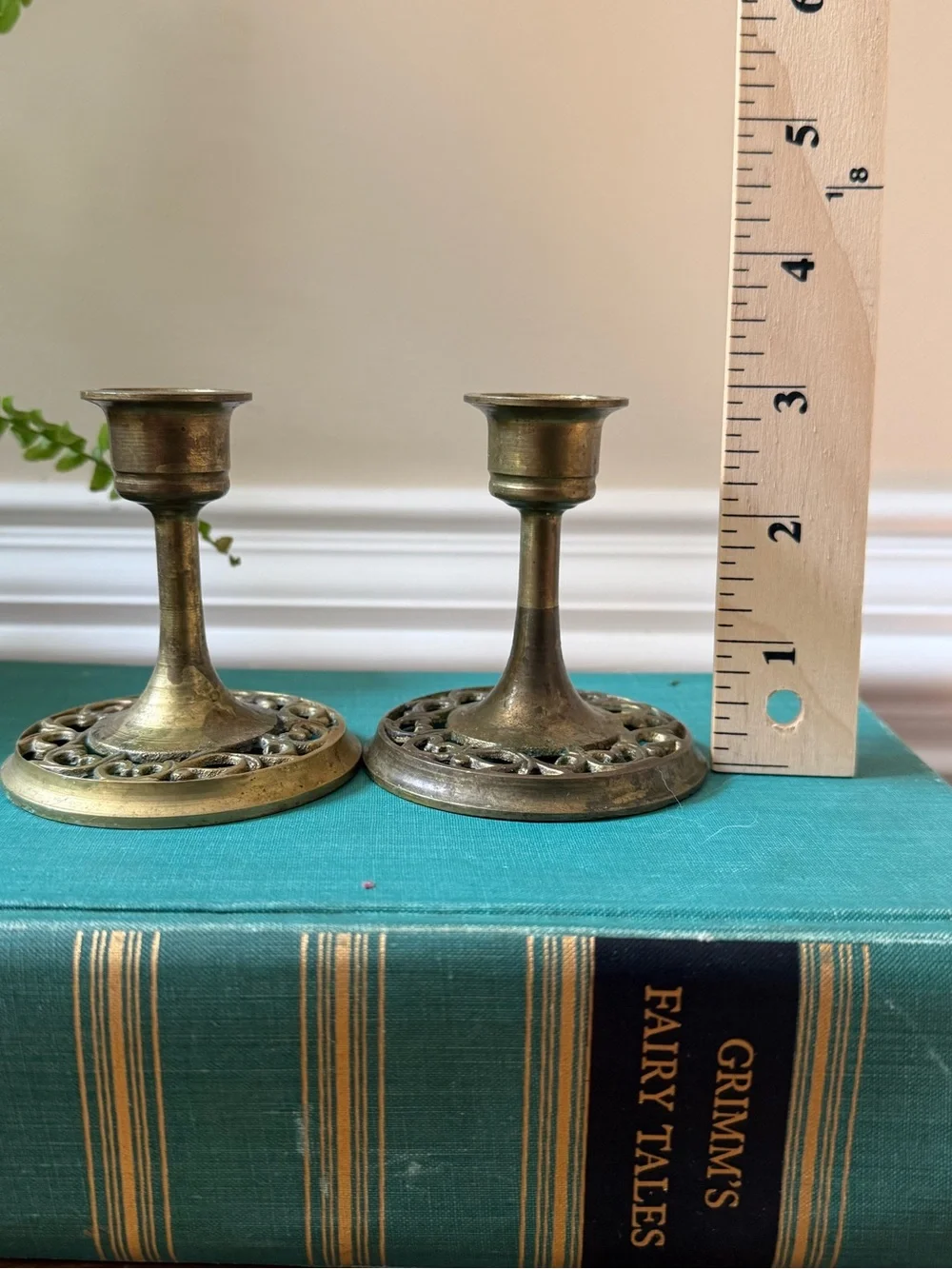 Antique-Style Brass Tone Decorative Candle Holders - Set of 2
